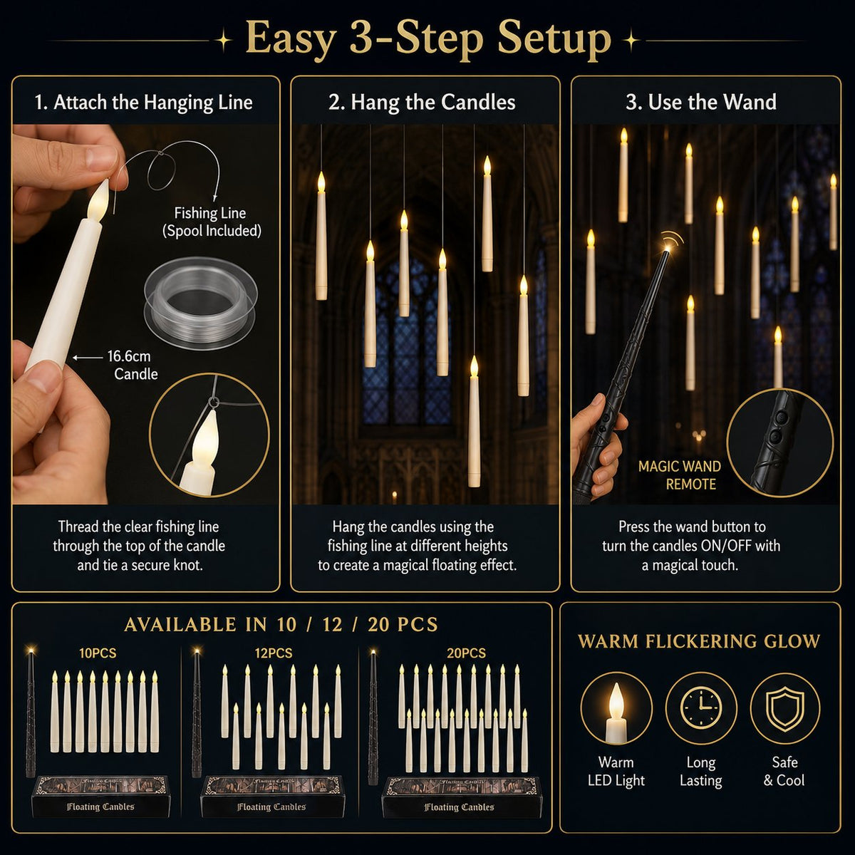 ✨ Floating LED Candles with Wand Remote