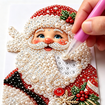 Pearls and gems on Santa artwork