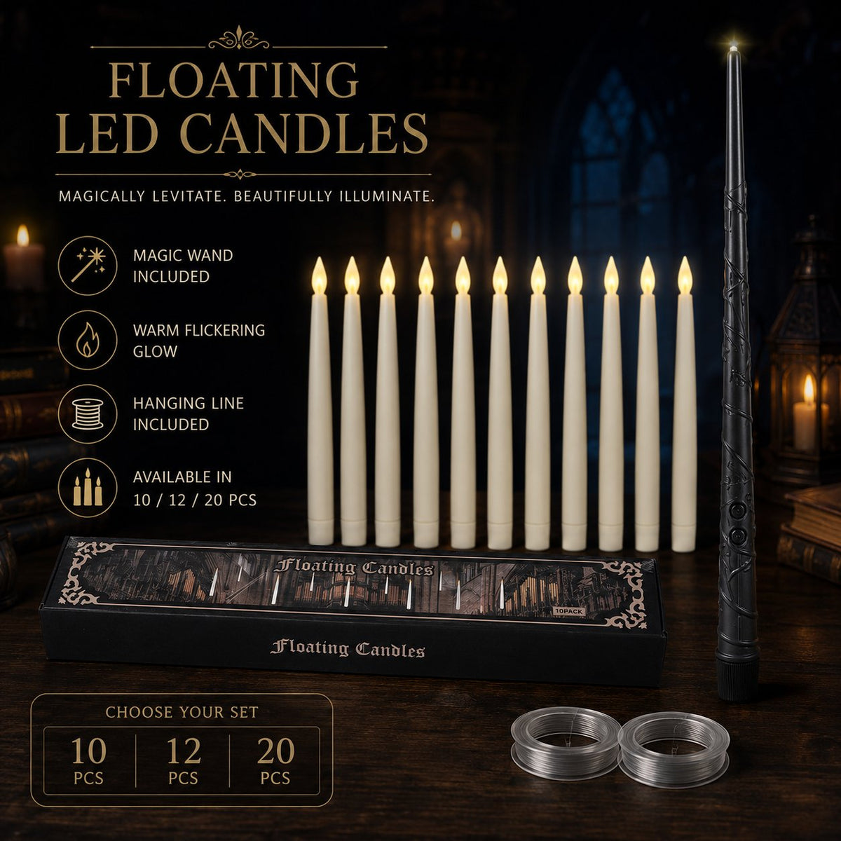 ✨ Floating LED Candles with Wand Remote