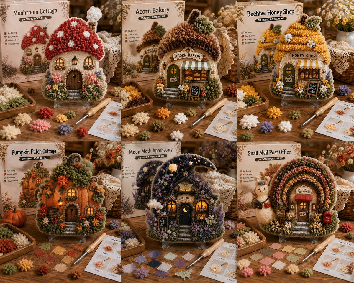 🏡 Whimsical Village 3D Fabric Poke Art Kit