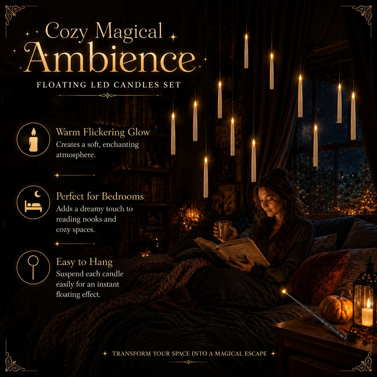 ✨ Floating LED Candles with Wand Remote