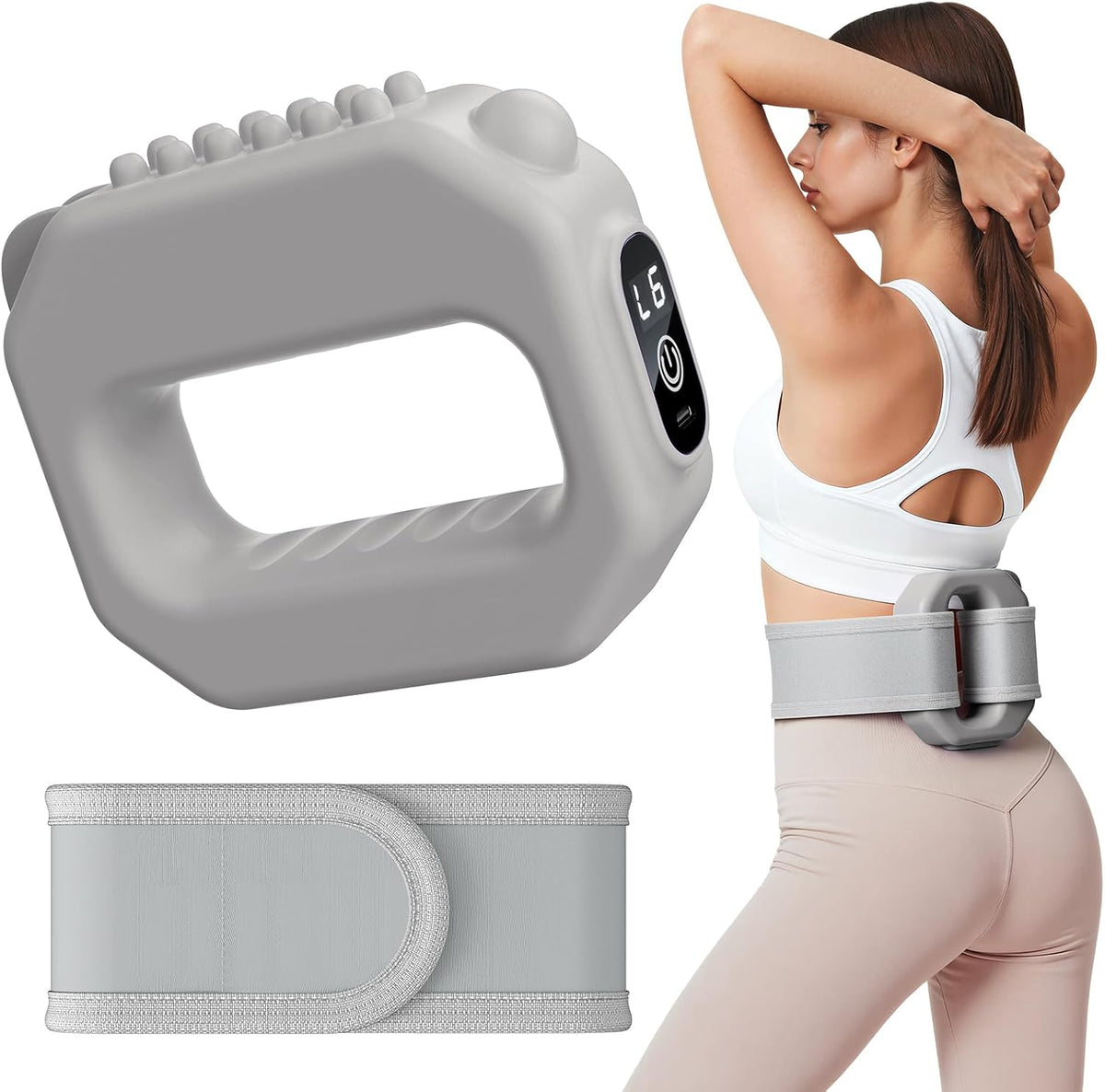 Grey fascia ring massager with adjustable belt