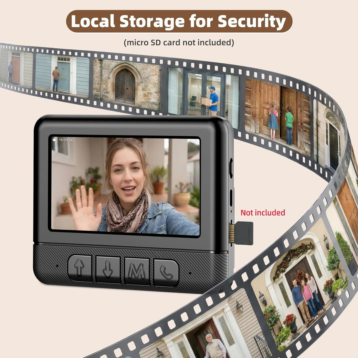 Optional local microSD storage; card not included