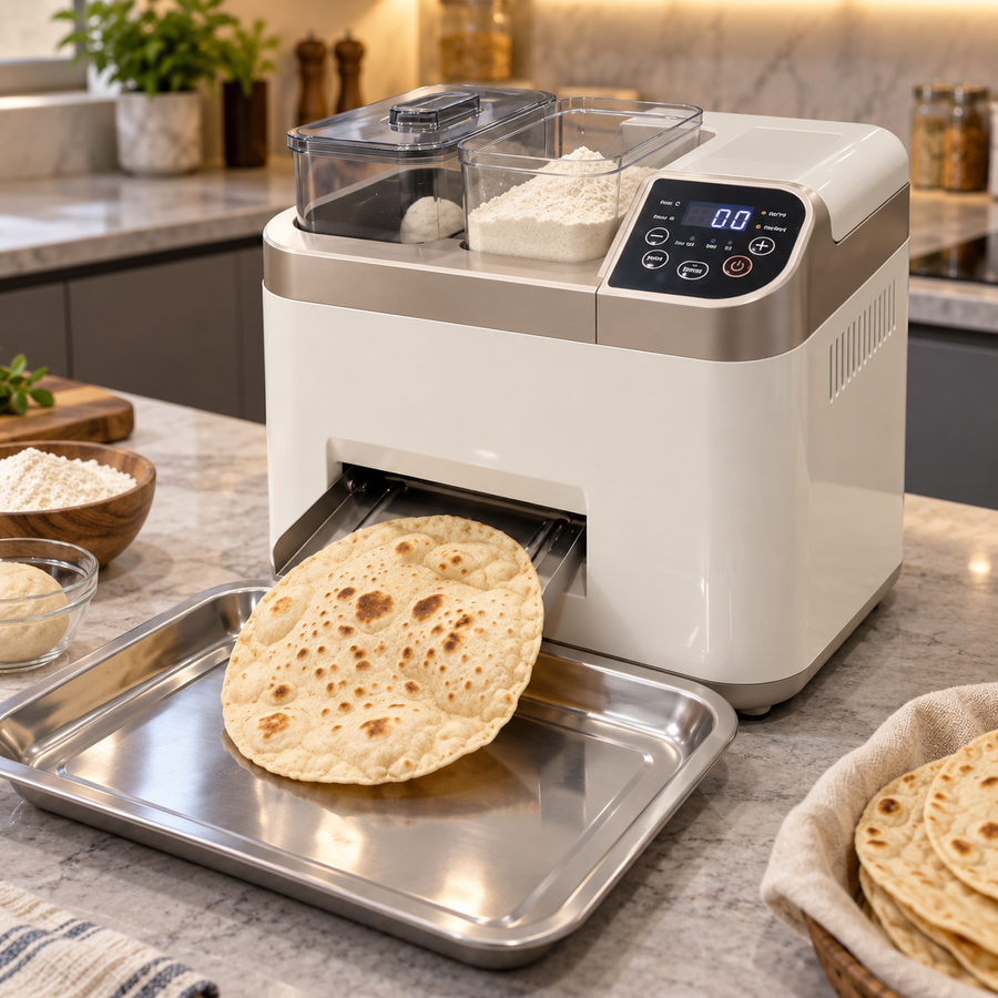 FreshPress automatic flatbread maker with freshly cooked flatbread