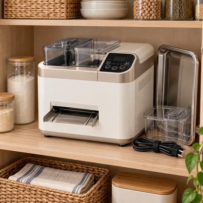 FreshPress appliance with removable ingredient containers and power cord