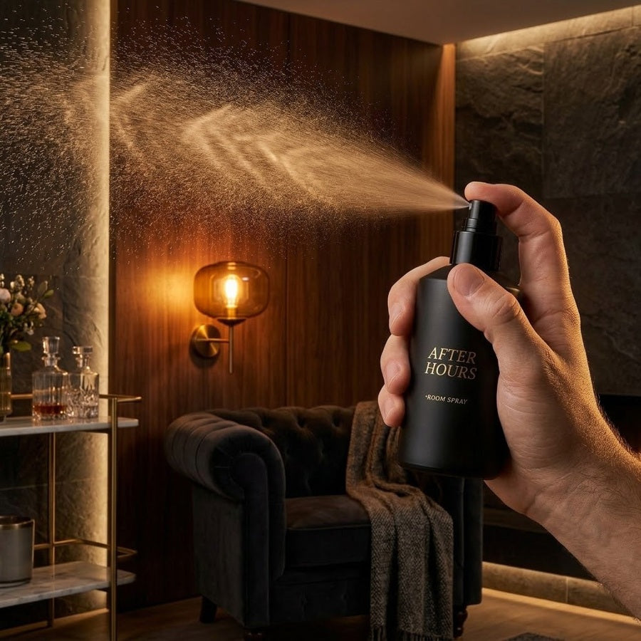 Room fragrance spray in a lounge