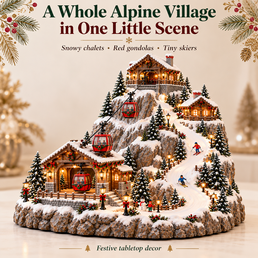Complete alpine Christmas village tabletop scene