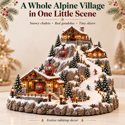 Complete alpine Christmas village tabletop scene