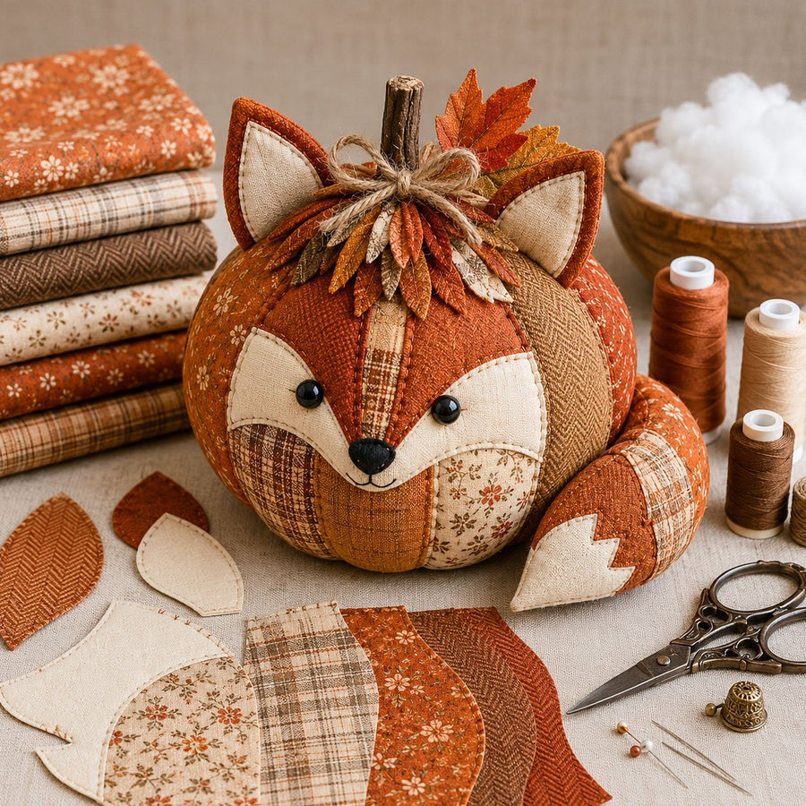 Fox DIY fabric pumpkin sewing kit — finished decoration