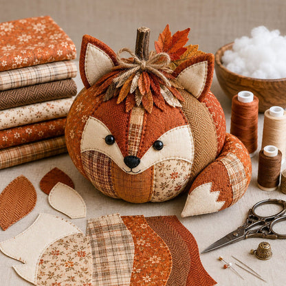 Fox DIY fabric pumpkin sewing kit — finished decoration