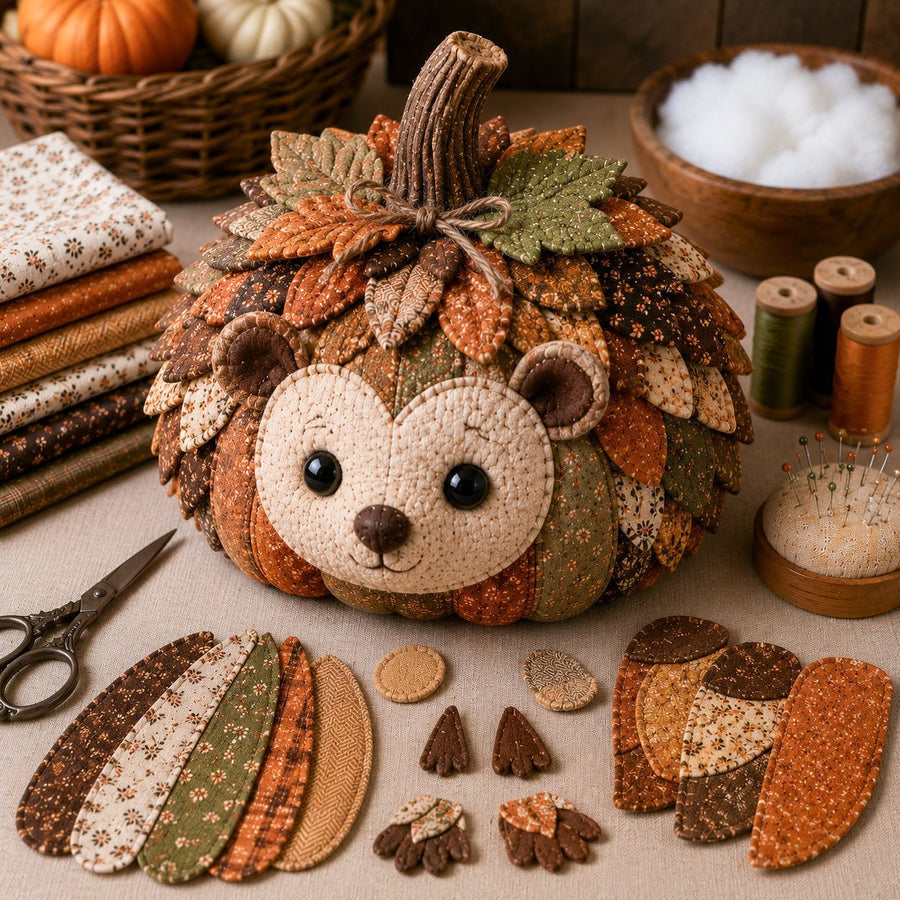 Hedgehog DIY fabric pumpkin sewing kit — finished decoration