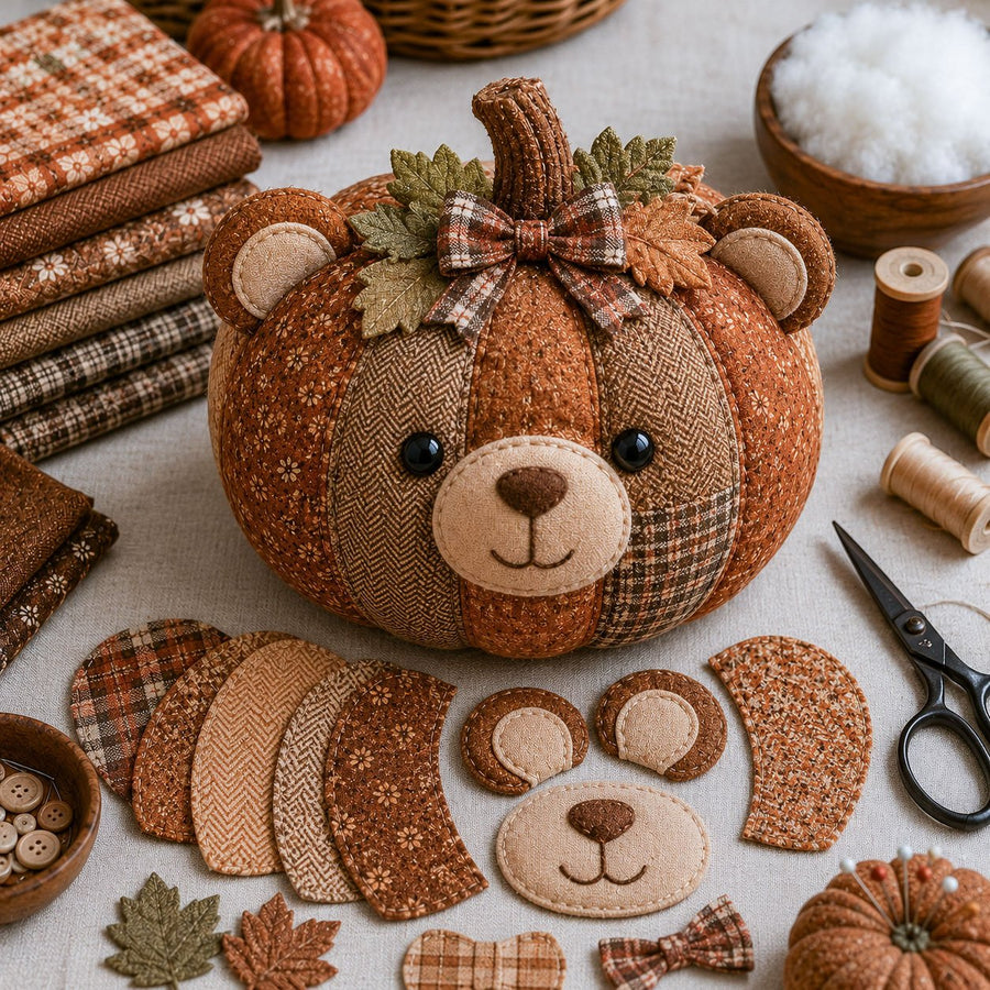 Bear DIY fabric pumpkin sewing kit — finished decoration