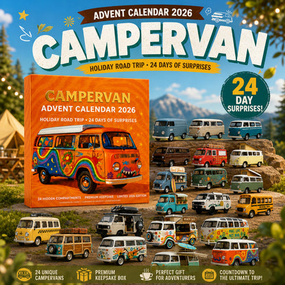 Campervan advent calendar and colorful retro camper display