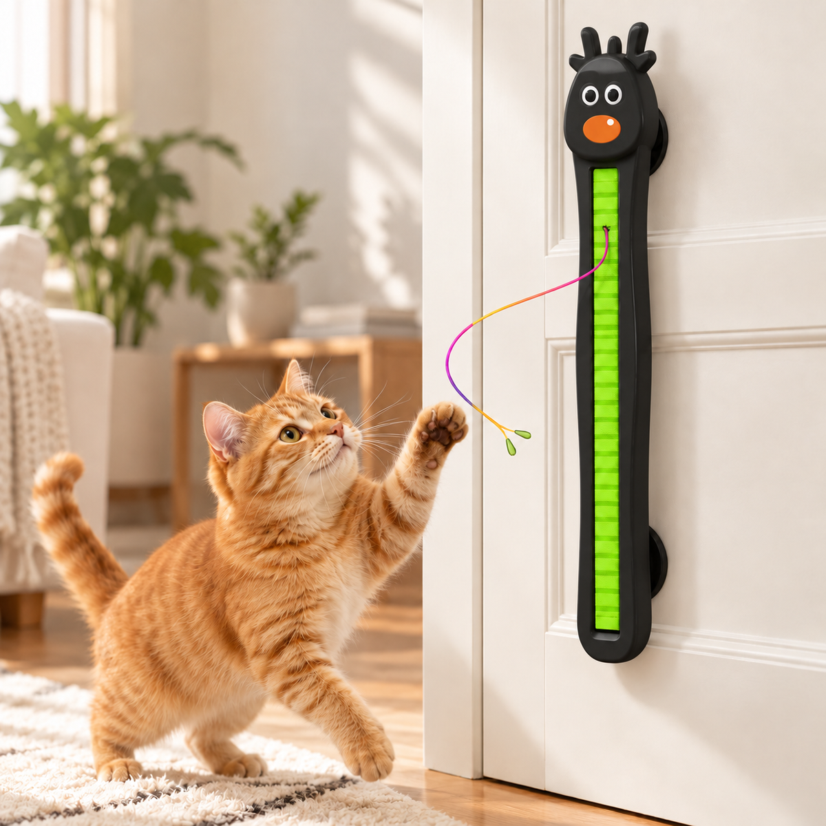 AI-generated black finish of the door-mounted cat toy