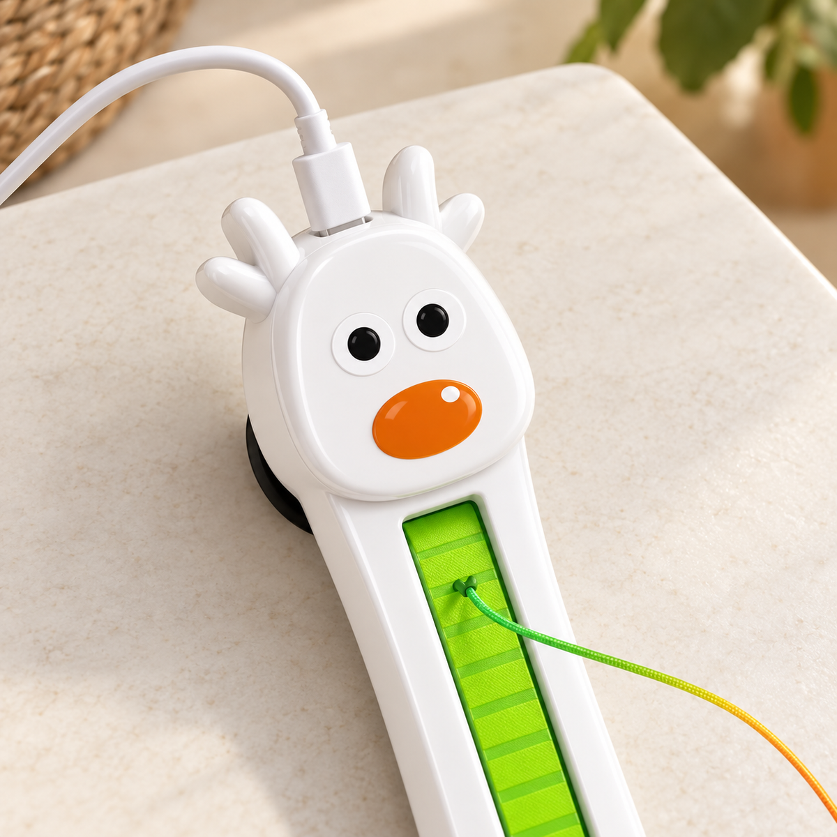 AI-generated product illustration: charging view of rechargeable door-mounted cat toy