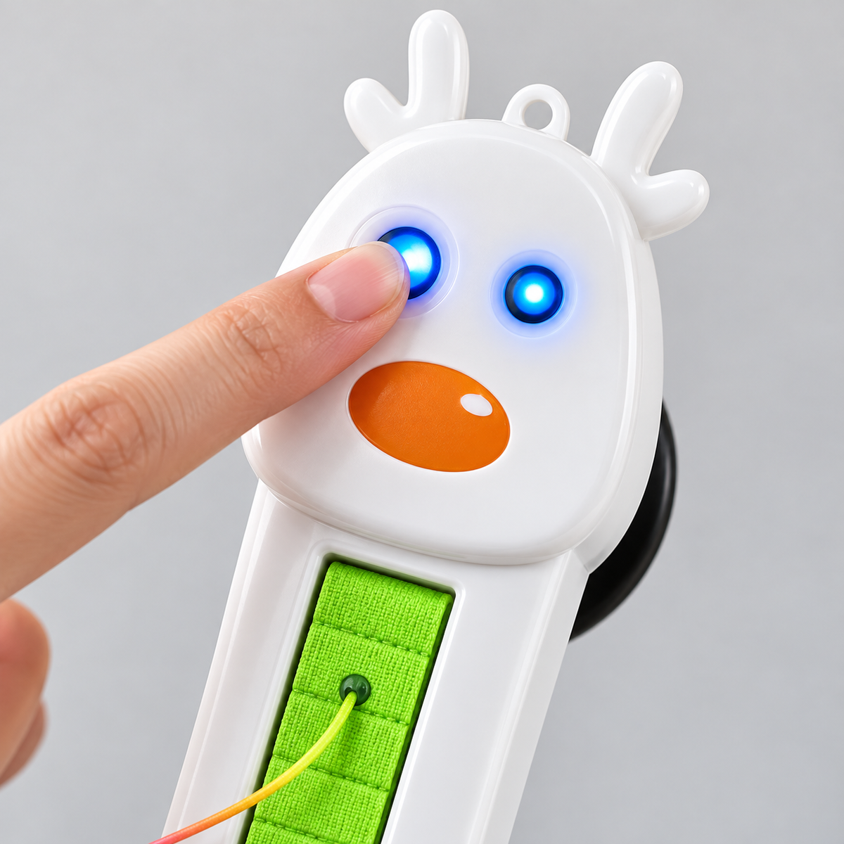 AI-generated product illustration: controls view of rechargeable door-mounted cat toy