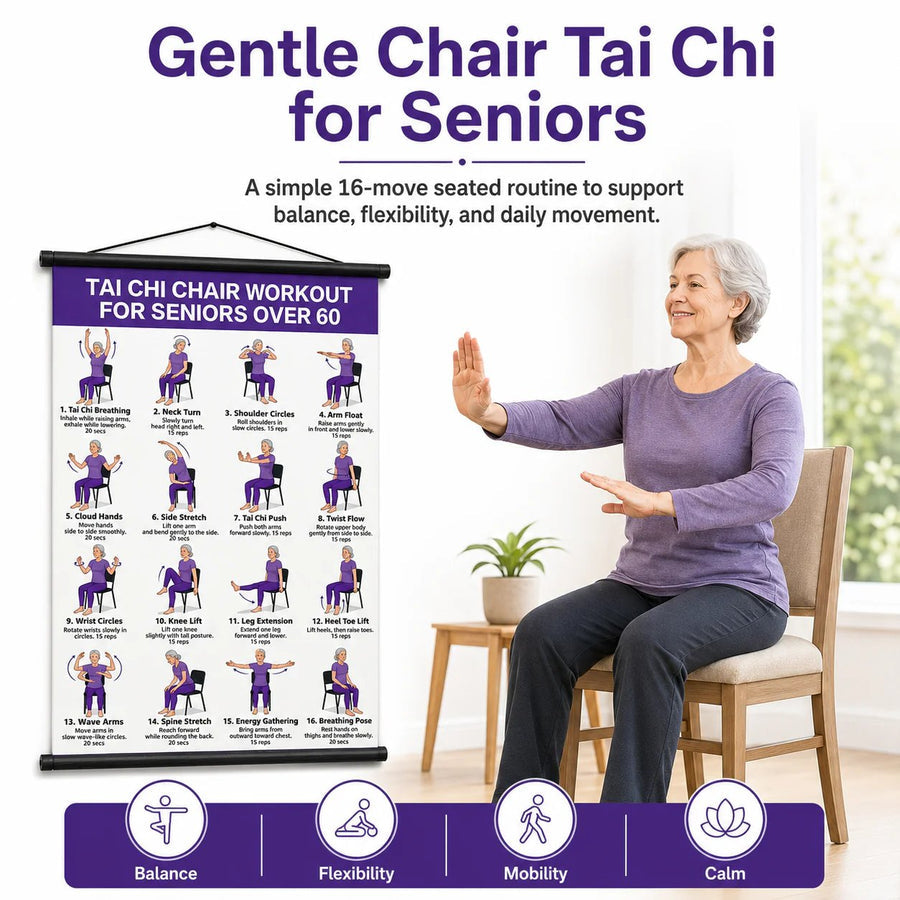 Gentle seated Tai Chi routine with illustrated wall chart