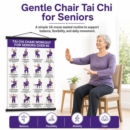 Gentle seated Tai Chi routine with illustrated wall chart