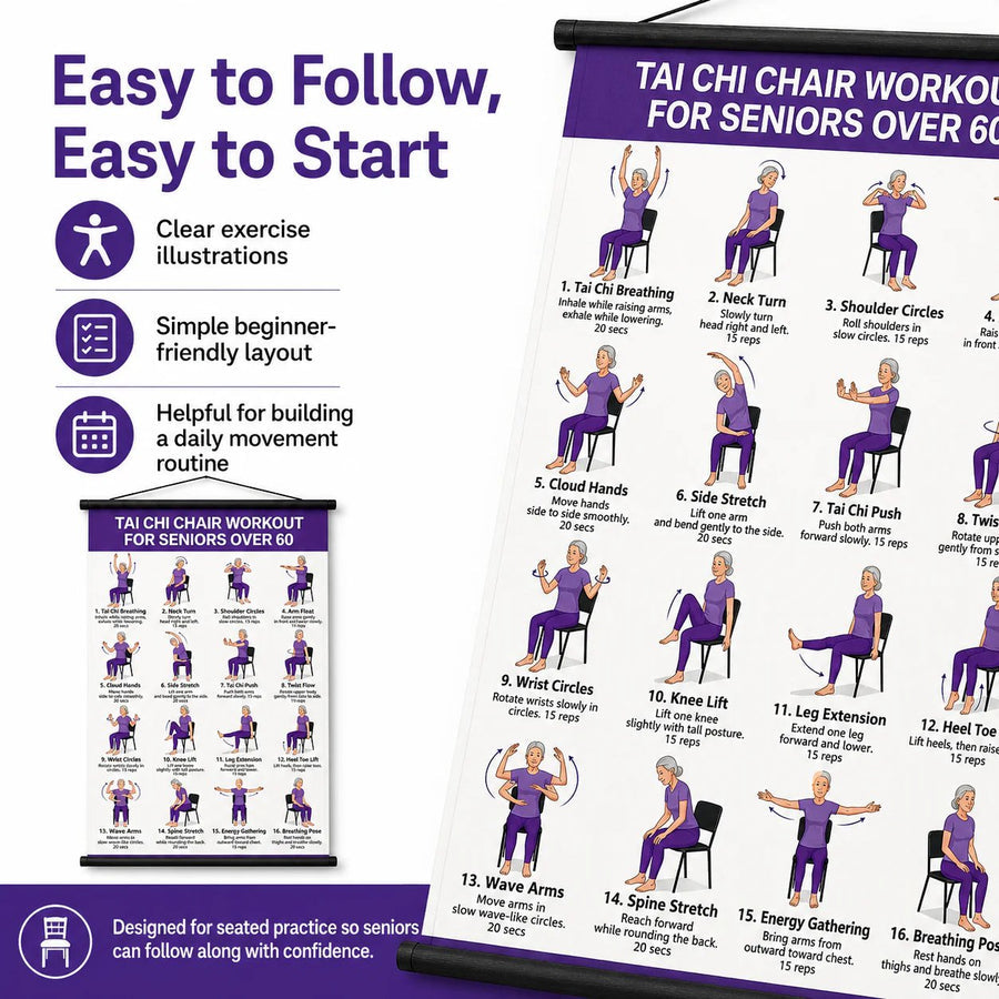 Numbered movements with clear illustrations and short instructions