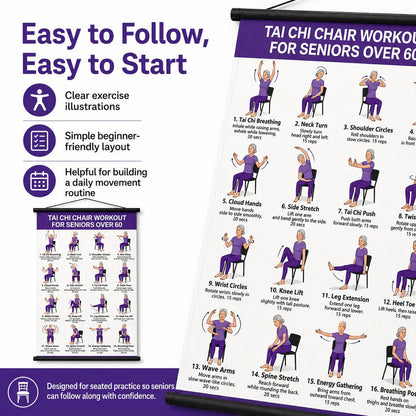 Numbered movements with clear illustrations and short instructions