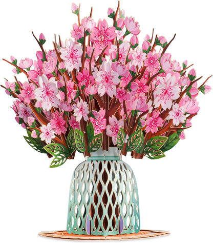 Cherry blossom paper bouquet with cut-paper vase and display base