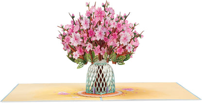 Bouquet rising from the open greeting card