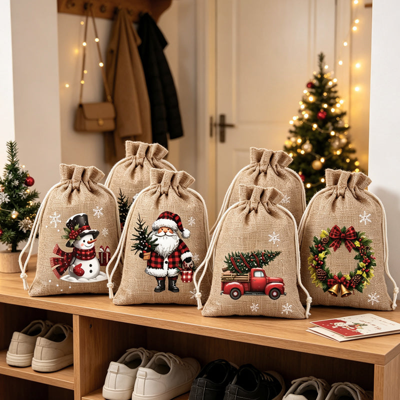 Double drawstring closure on Christmas gift bags