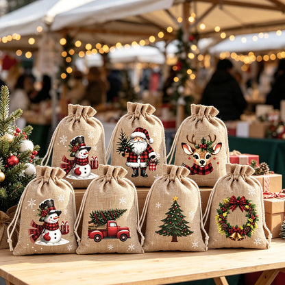 Christmas drawstring gift bags — reindeer gift pouch
