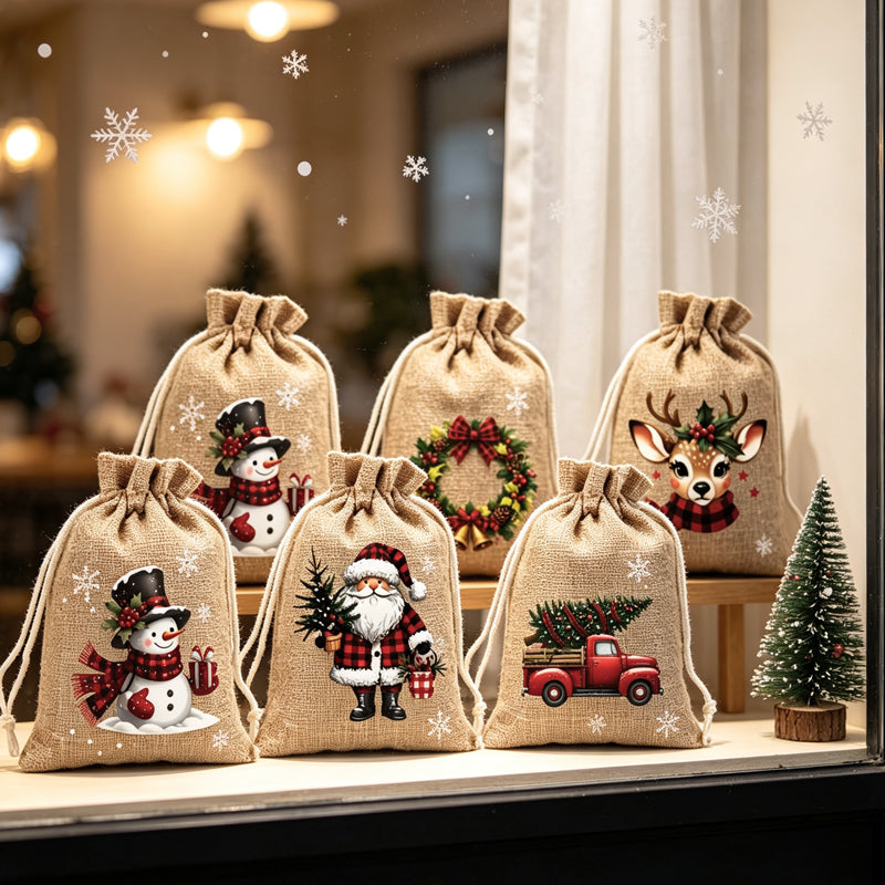 Christmas drawstring gift bags — drawstring closure detail