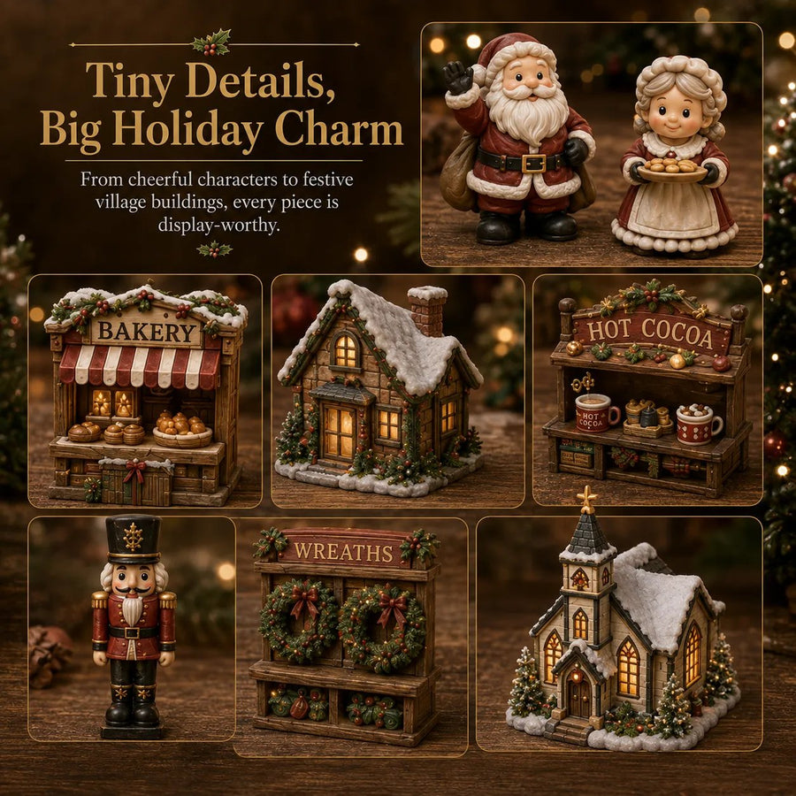 Christmas village character and building details