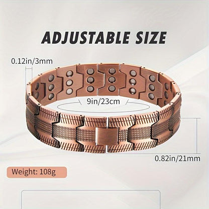 Adjustable copper bracelet measurements: approximately 23 cm long, 2.1 cm wide and 108 g