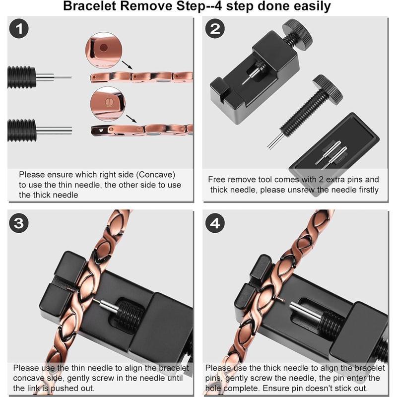 Link removal tool and bracelet adjustment steps