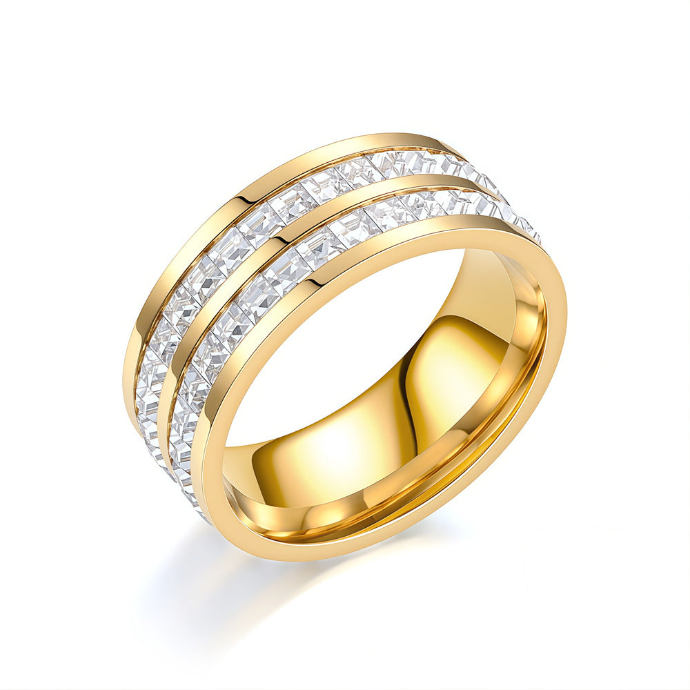 Rotating crystal anxiety relief ring — double gold