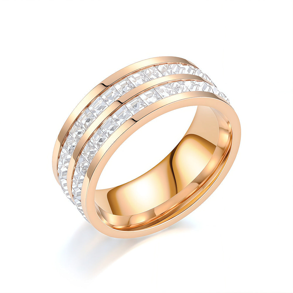 Rotating crystal anxiety relief ring — double rose gold