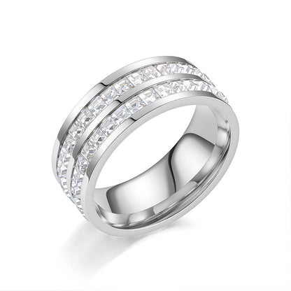 Rotating crystal anxiety relief ring — double silver