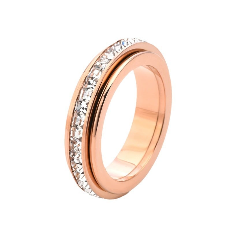 Rotating crystal anxiety relief ring — single rose gold