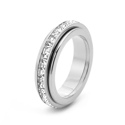 Rotating crystal anxiety relief ring — single silver