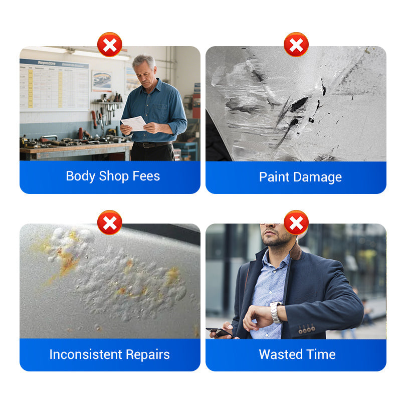 Common repair concerns: body shop fees, paint damage, inconsistent repairs, and time