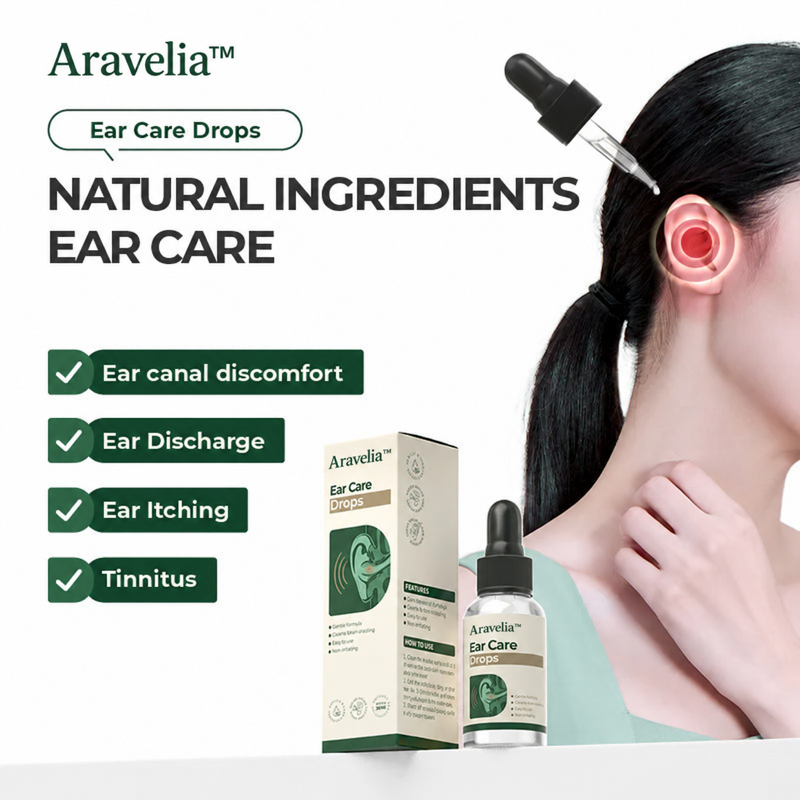 Aravelia™ ear-care drops bottle and packaging