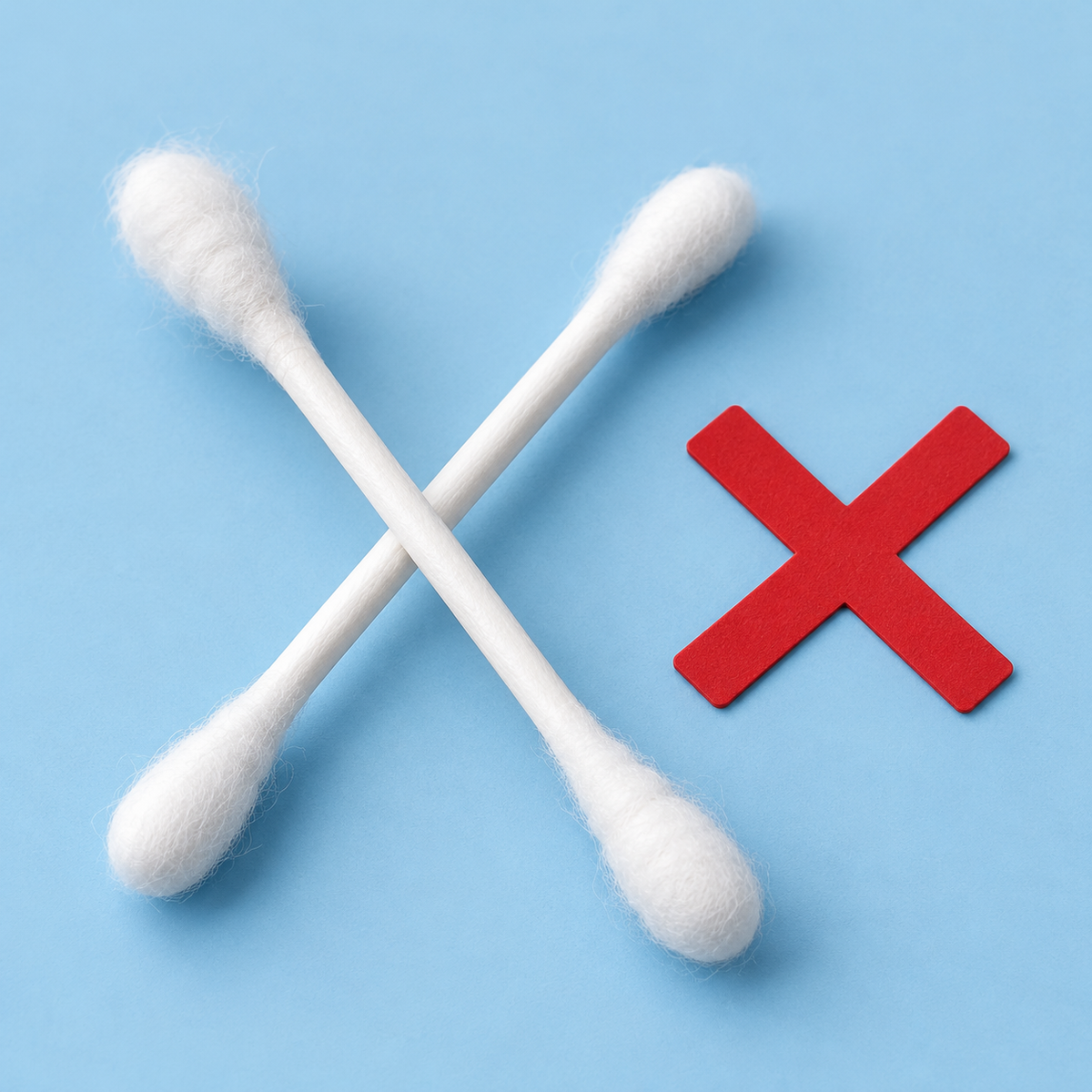 Cotton swabs beside a red cross symbol