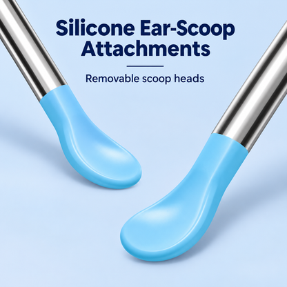 Blue silicone ear-scoop attachments