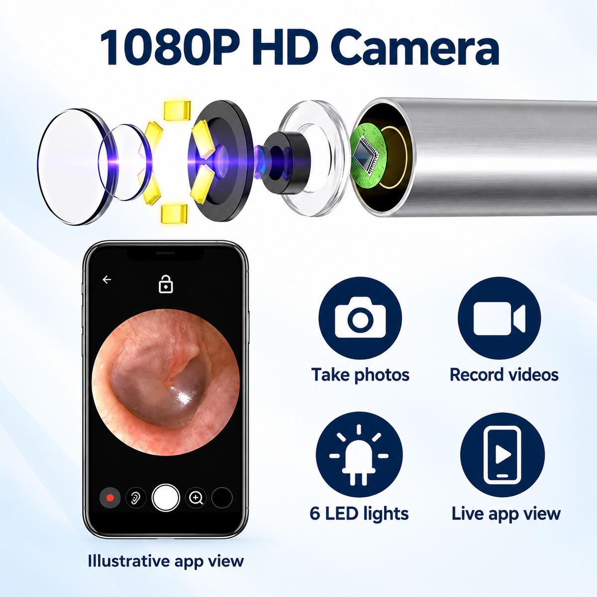 1080P HD camera illustration with app photo and video controls