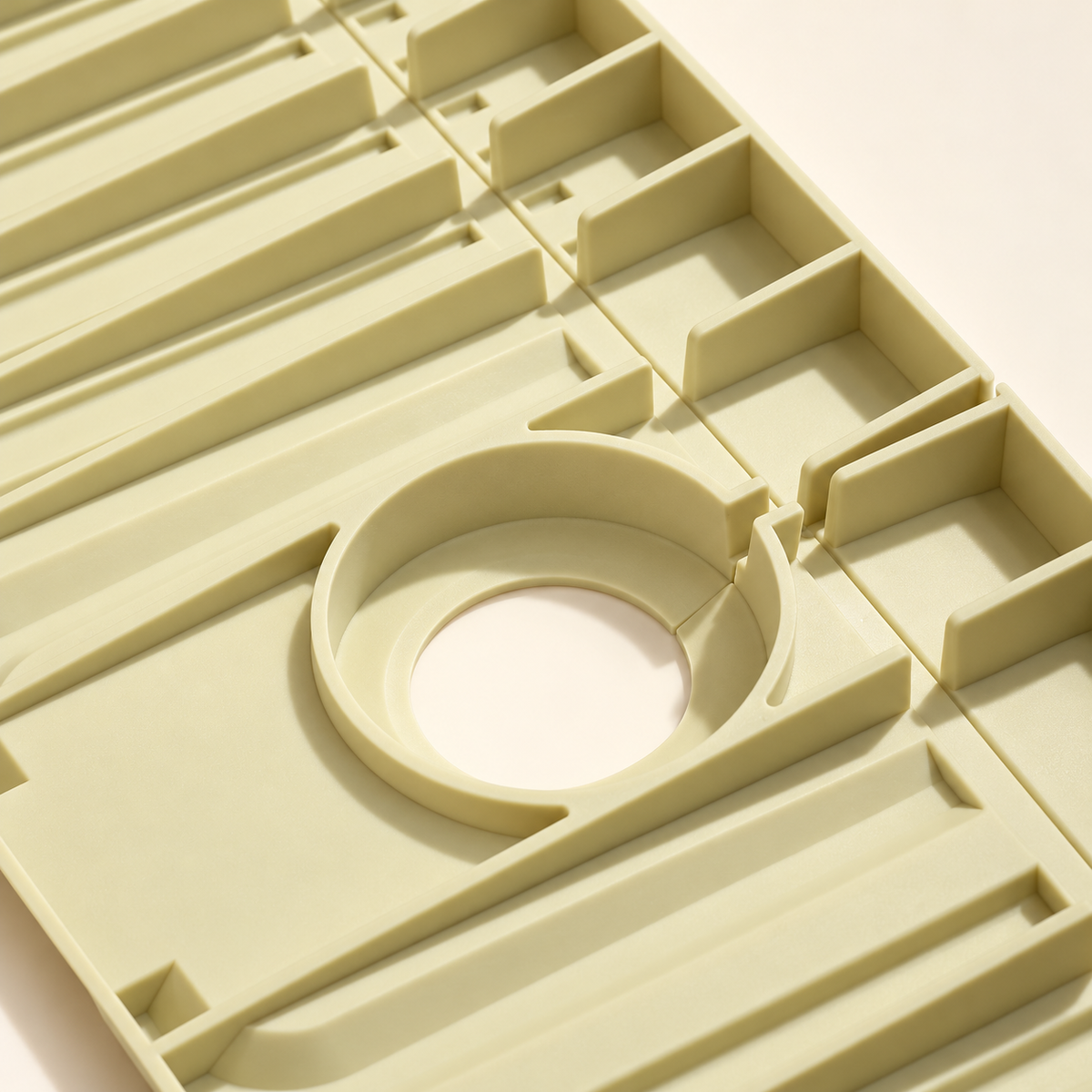 Faucet splash guard — central faucet opening detail