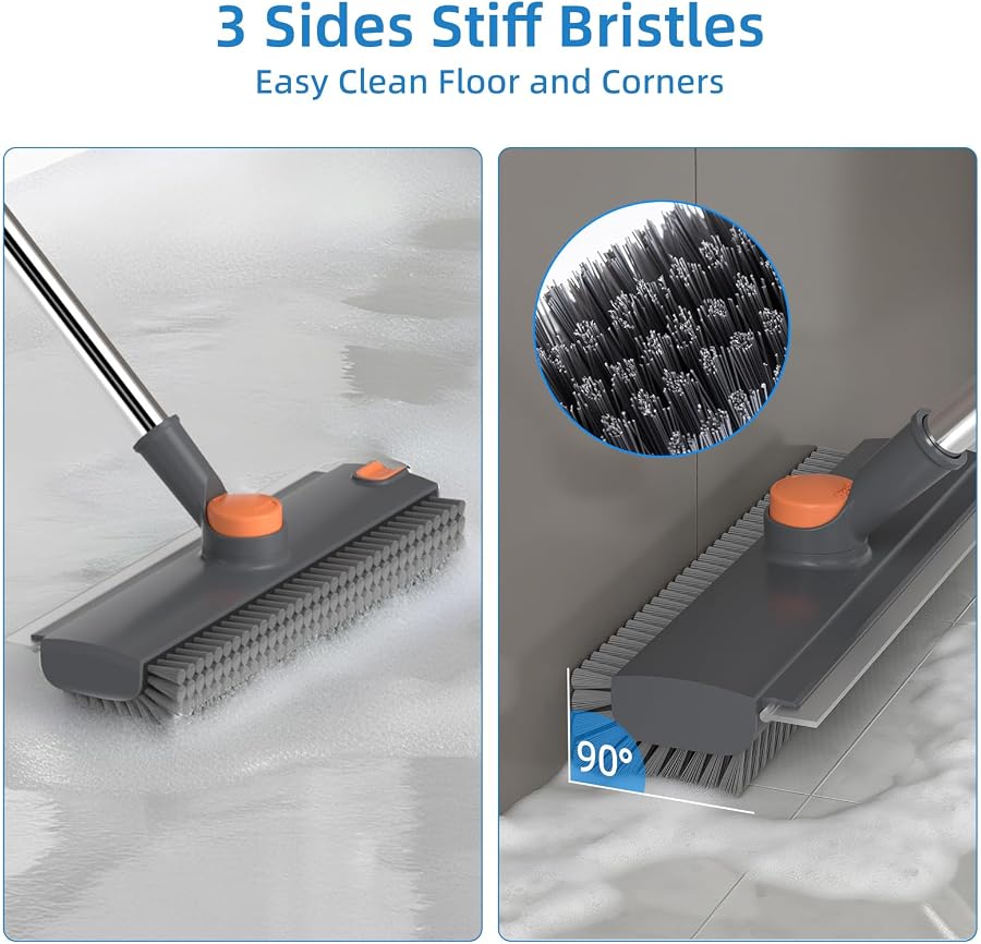 Three-sided stiff bristles for floors and 90-degree corners