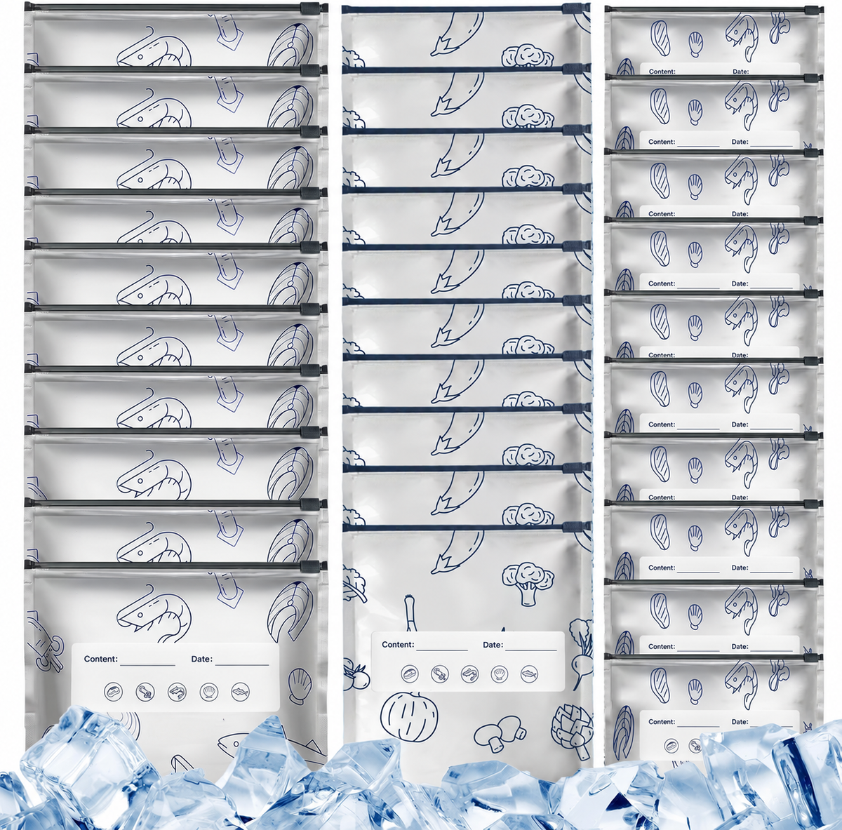 30 reusable foil storage bags in three sizes, with sliding closures