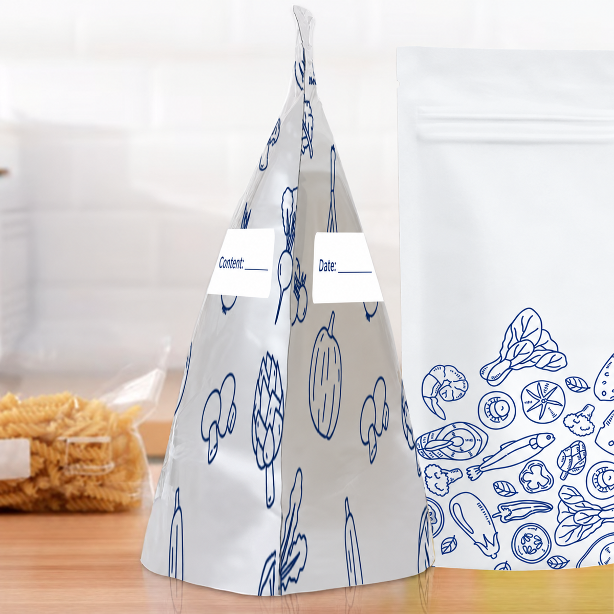 Gusseted stand-up pouch for organized food storage