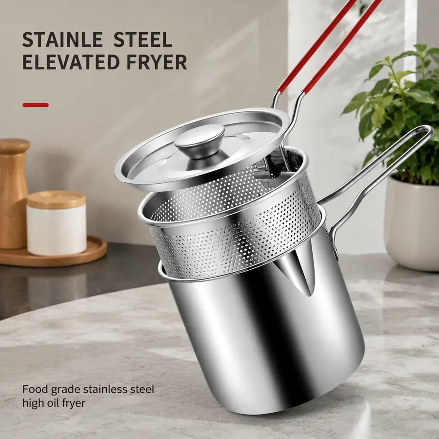 Stainless steel deep fryer set — product view 1