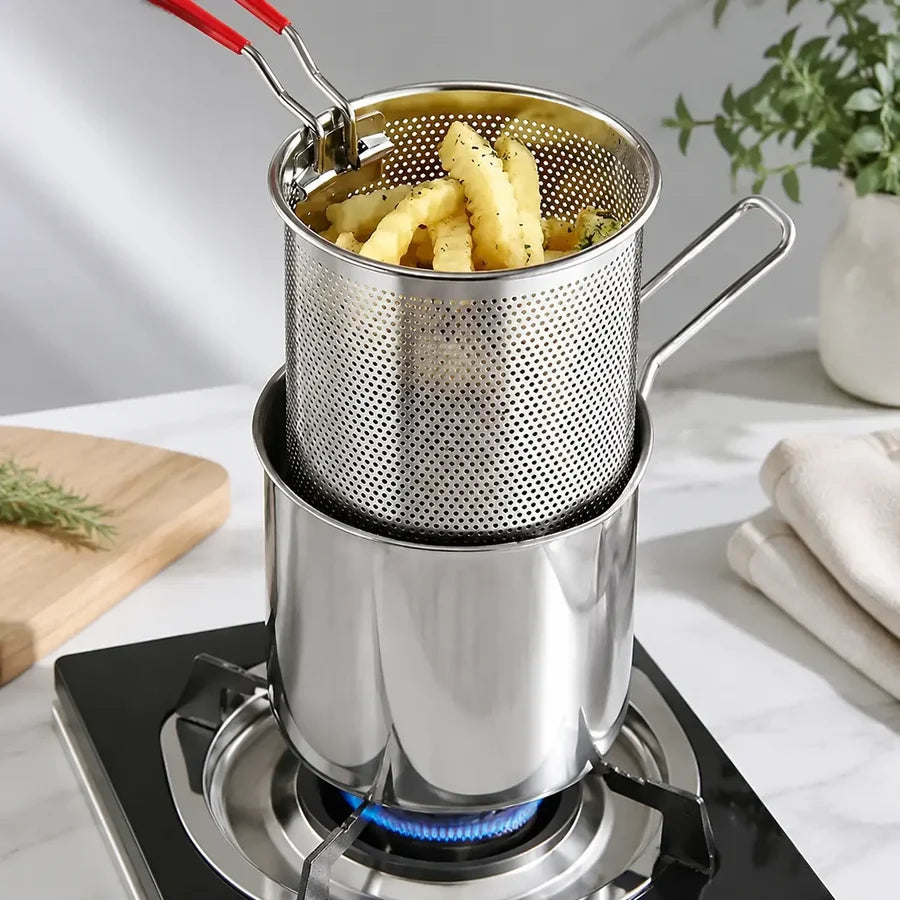 Stainless steel deep fryer set — product view 2