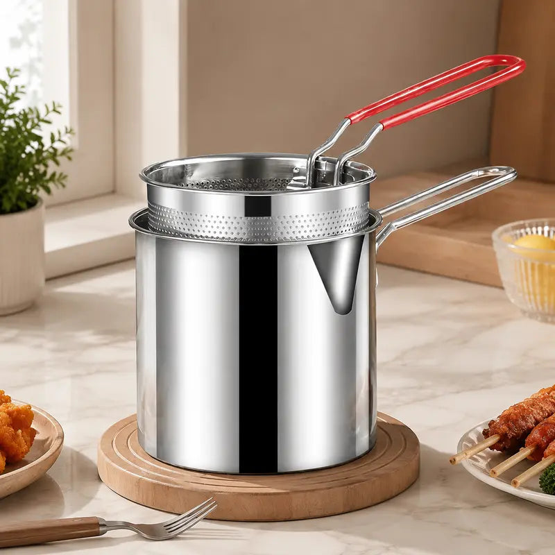Stainless steel deep fryer set — product view 4