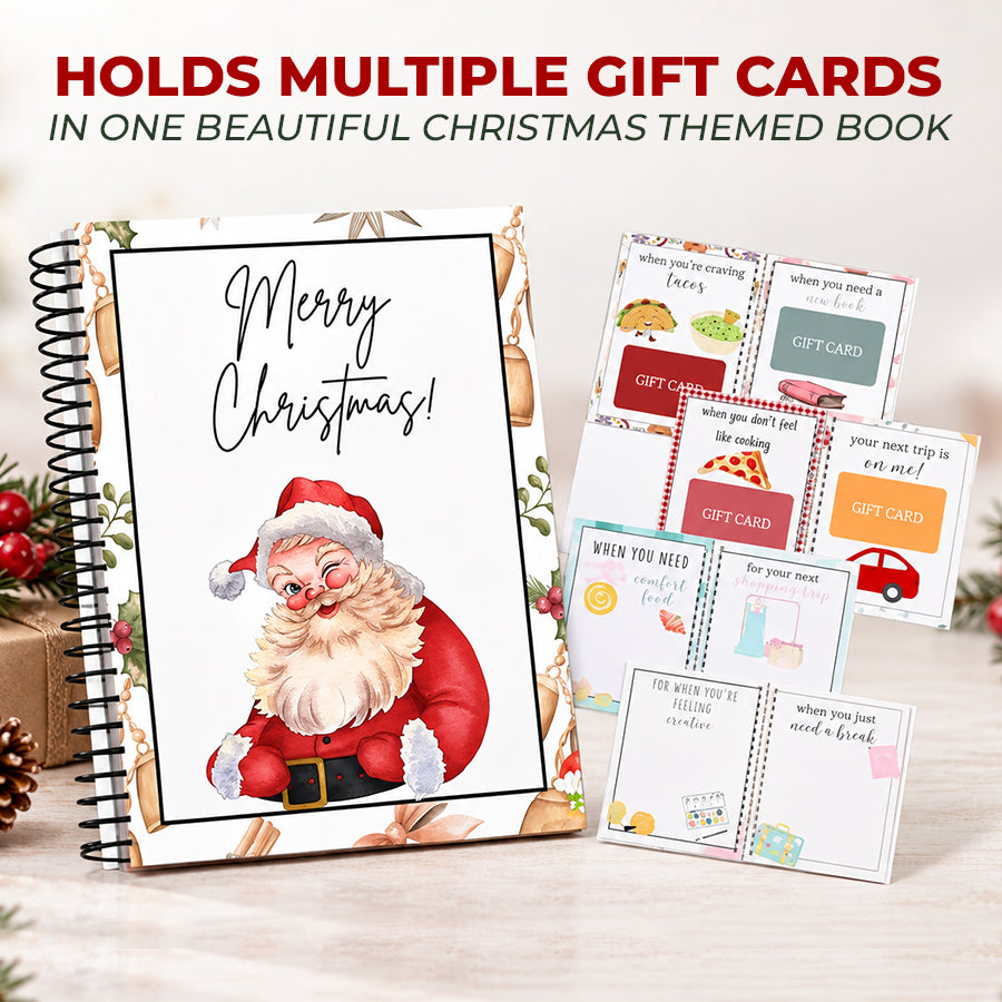 Christmas gift card book pages and presentation
